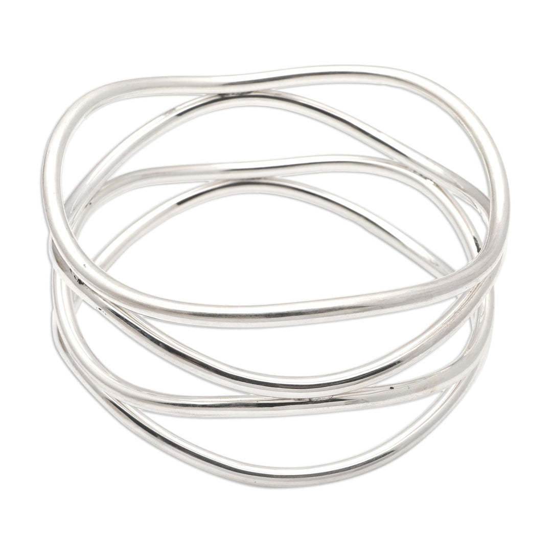 Handmade Sterling Silver Bangle Bracelet - Silver Wavelength