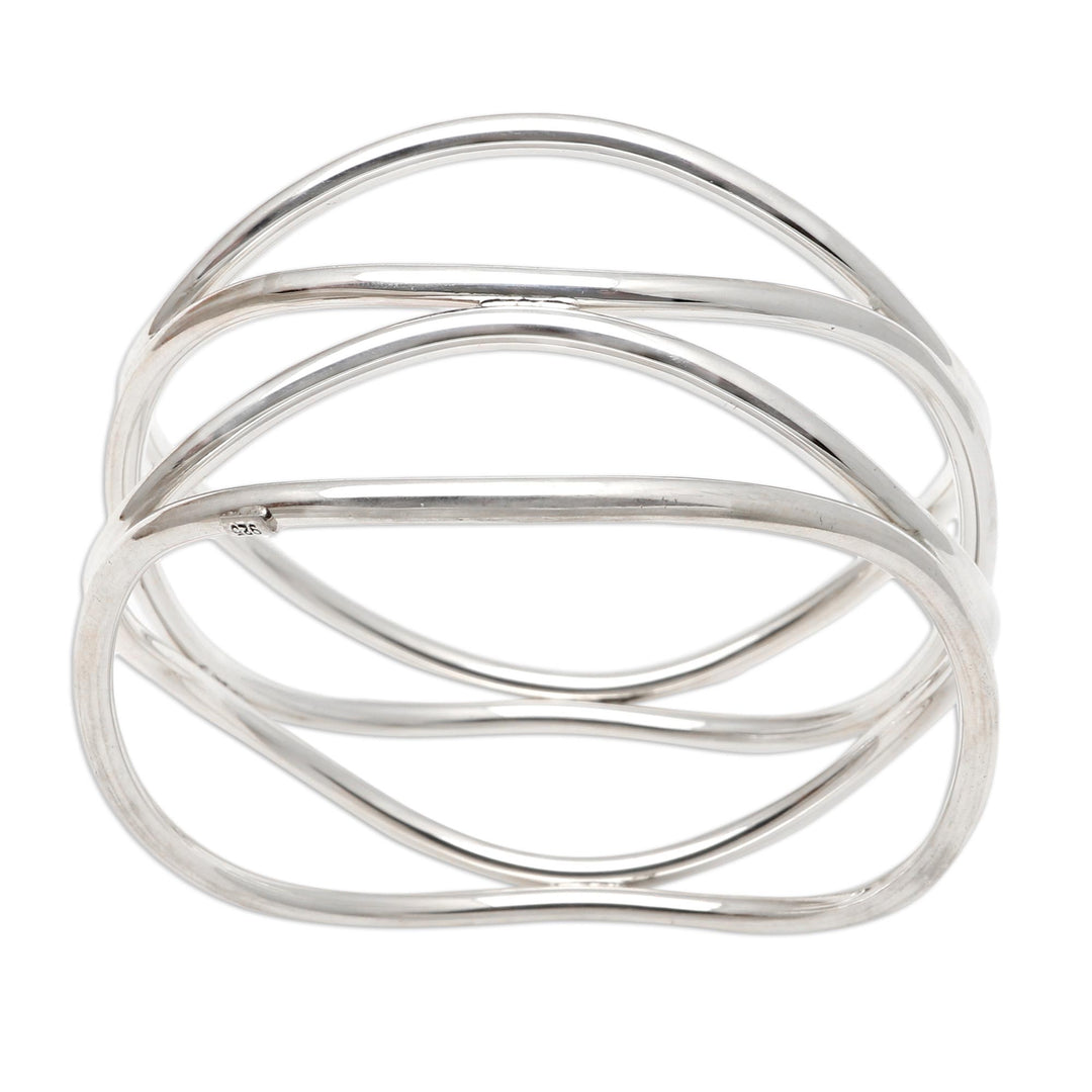 Handmade Sterling Silver Bangle Bracelet - Silver Wavelength
