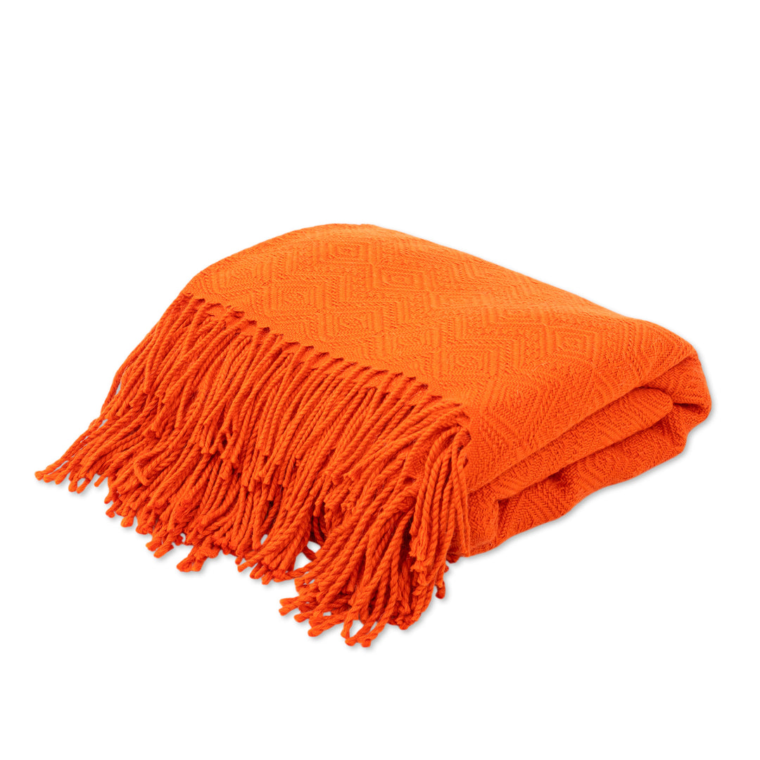 Orange Acrylic and Alpaca Blend Throw Blanket - Diamond Mine in Flame