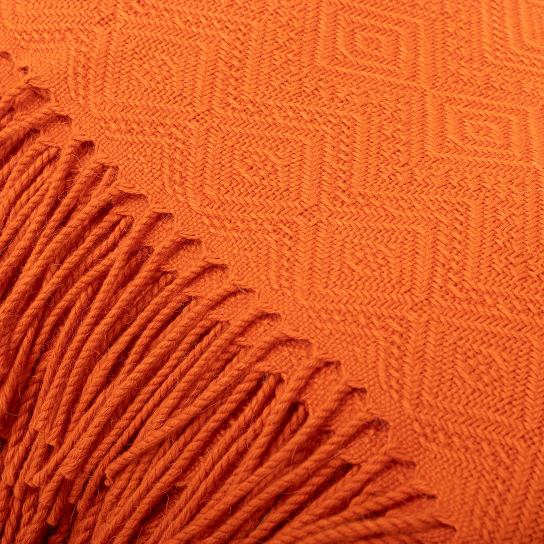 Orange Acrylic and Alpaca Blend Throw Blanket - Diamond Mine in Flame