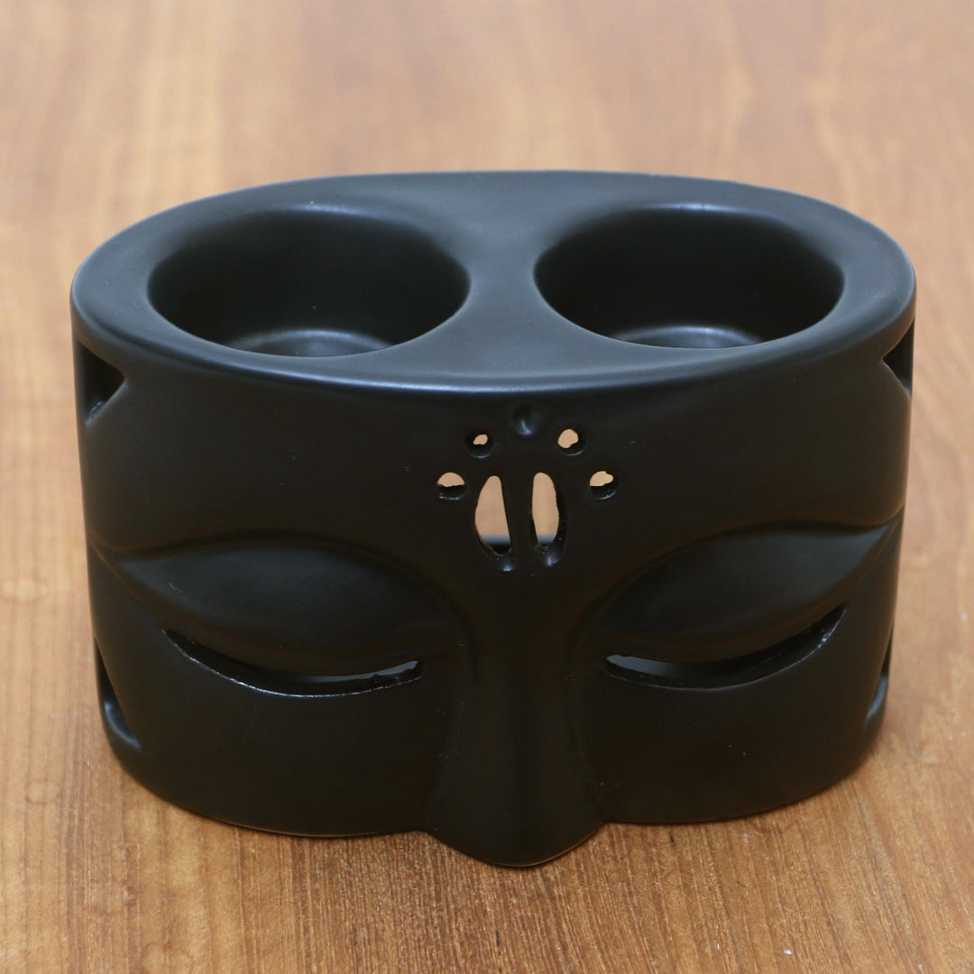 Black Ceramic Buddha-Themed Oil Warmer - Warming Buddha in Black