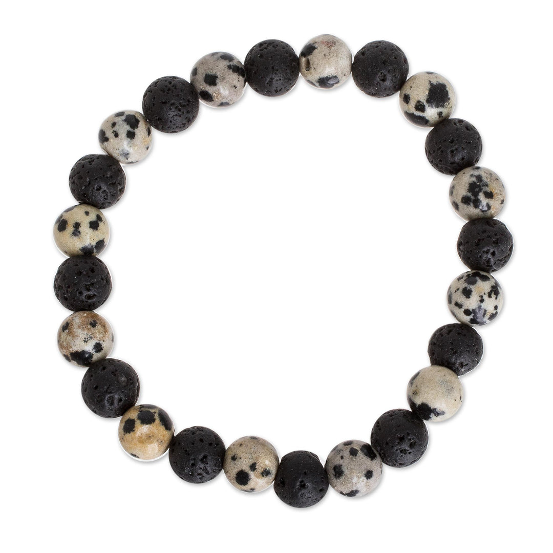 Jasper and Volcanic Rock Beaded Bracelet from Guatemala - Volcanico