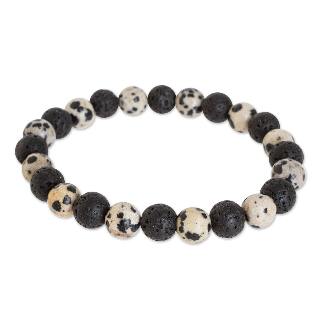 Jasper and Volcanic Rock Beaded Bracelet from Guatemala - Volcanico