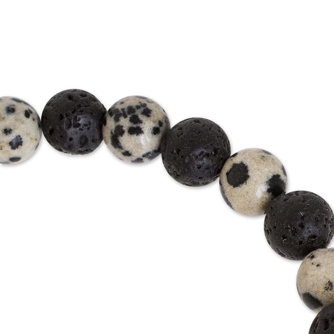 Jasper and Volcanic Rock Beaded Bracelet from Guatemala - Volcanico