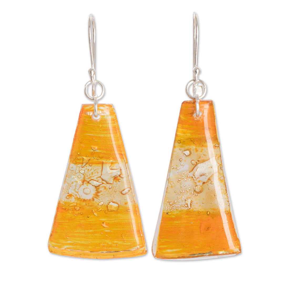 Sterling Silver And Recycled Plastic Earrings From Guatemala - Gleaming Sunset