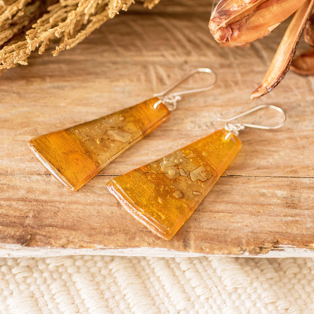 Sterling Silver And Recycled Plastic Earrings From Guatemala - Gleaming Sunset