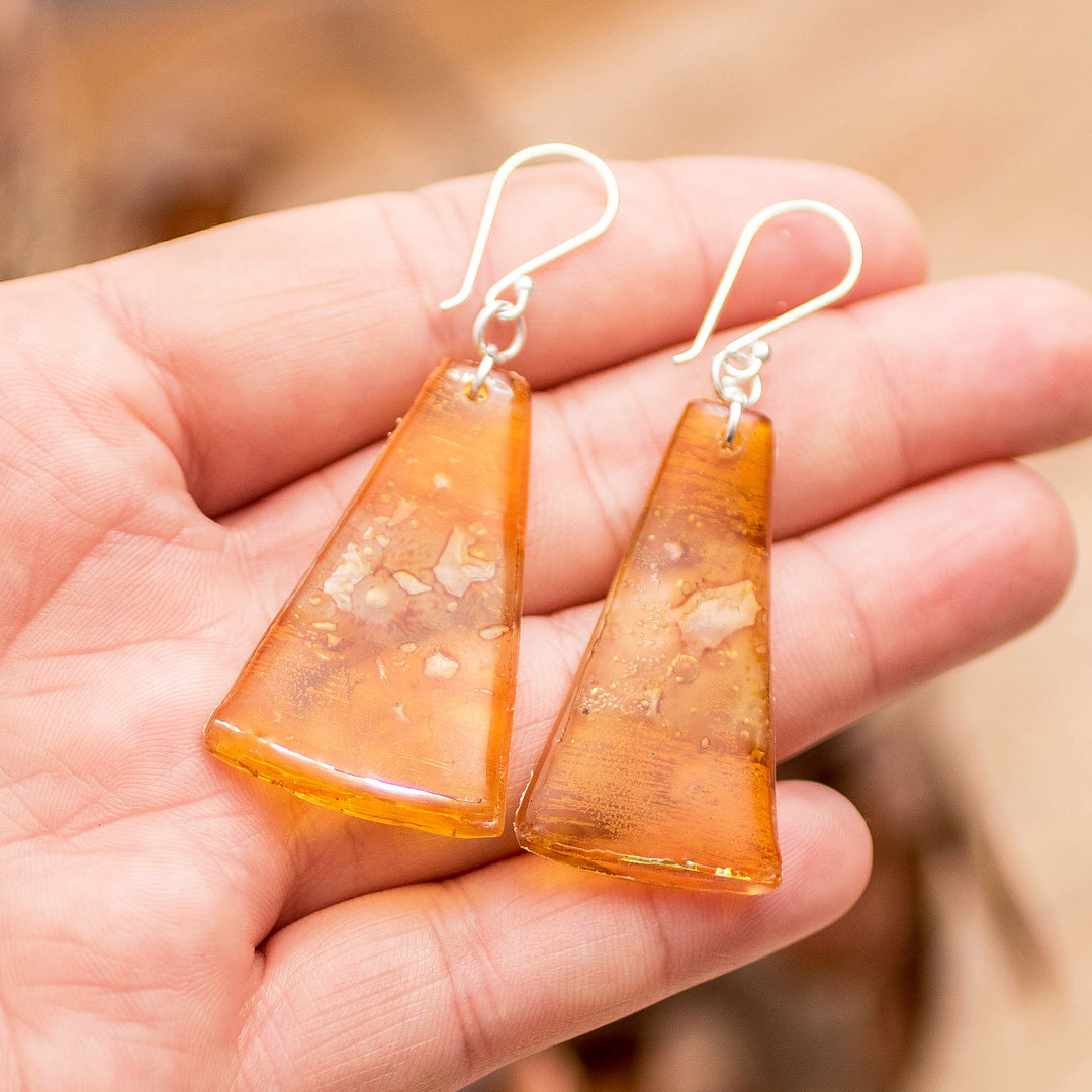 Sterling Silver And Recycled Plastic Earrings From Guatemala - Gleaming Sunset