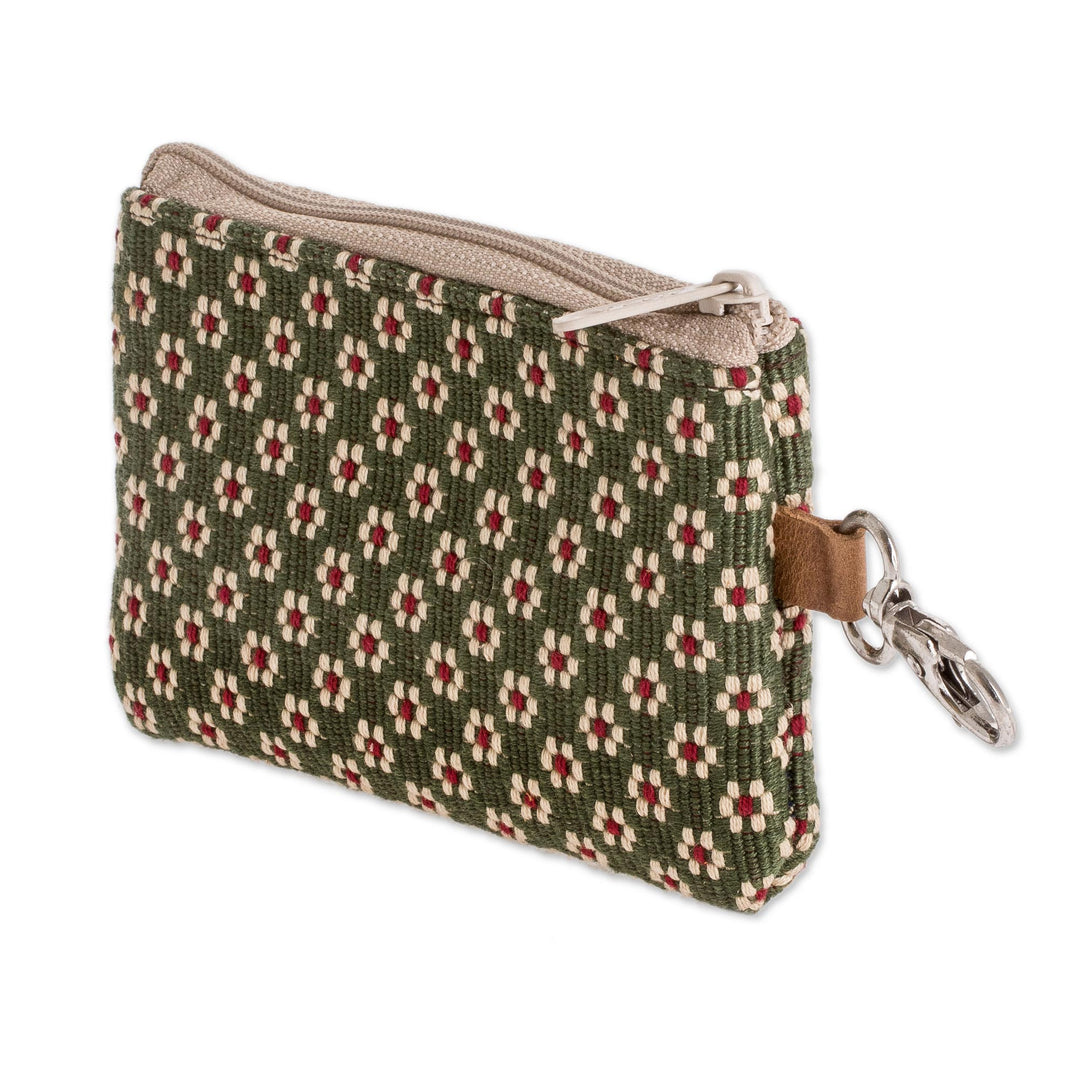 Hand Woven Coin Purse - Green Ditsy