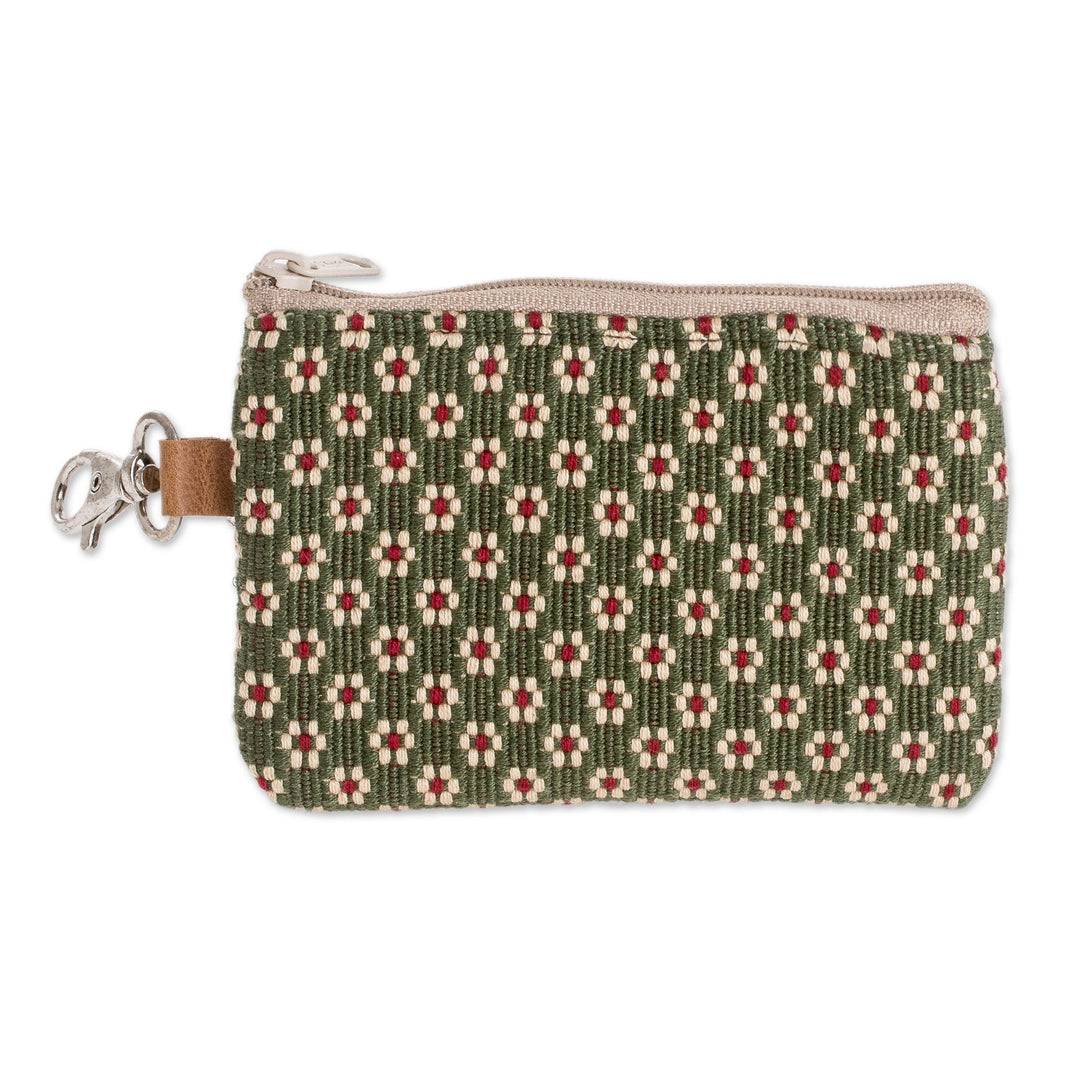 Hand Woven Coin Purse - Green Ditsy