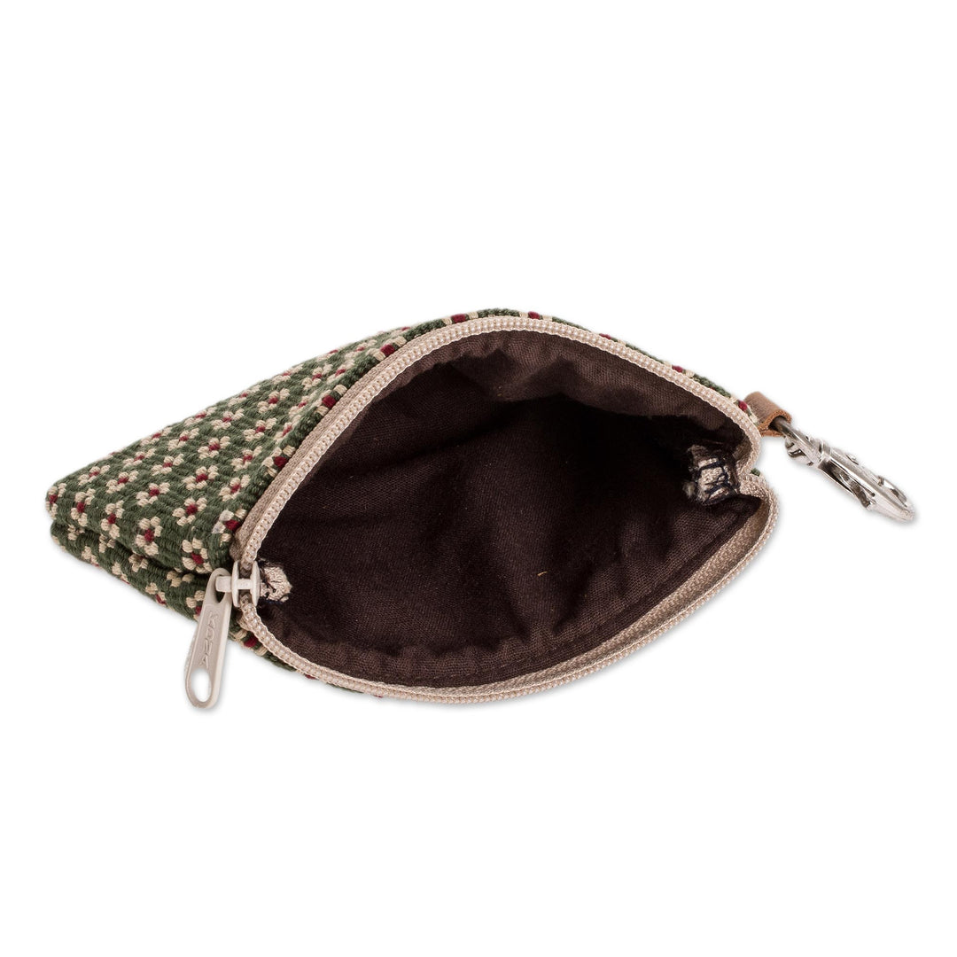 Hand Woven Coin Purse - Green Ditsy