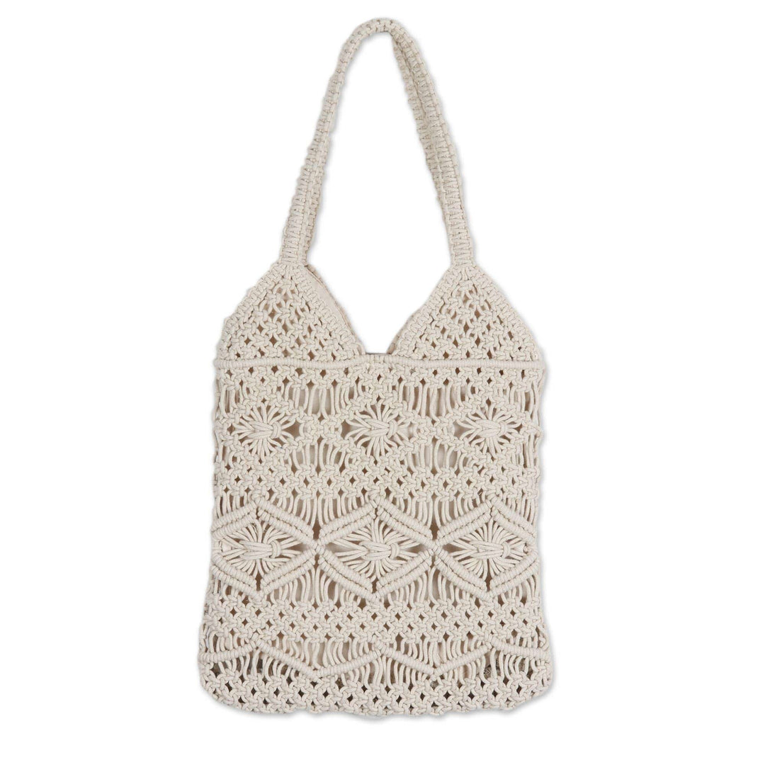 Hand Knotted Macrame Cotton Shoulder Bag - Boho Bliss