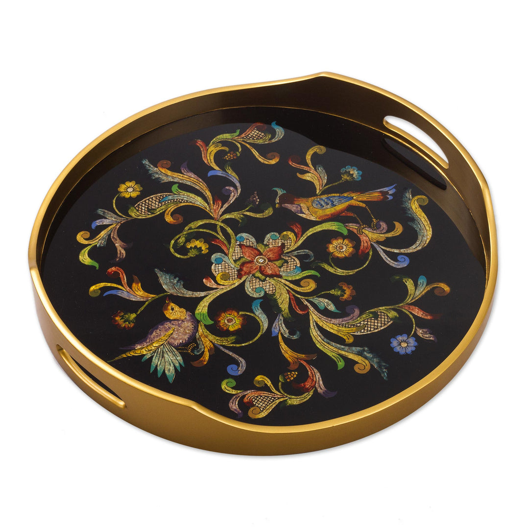 Artisan Crafted Glass Tray - Birds of the Night