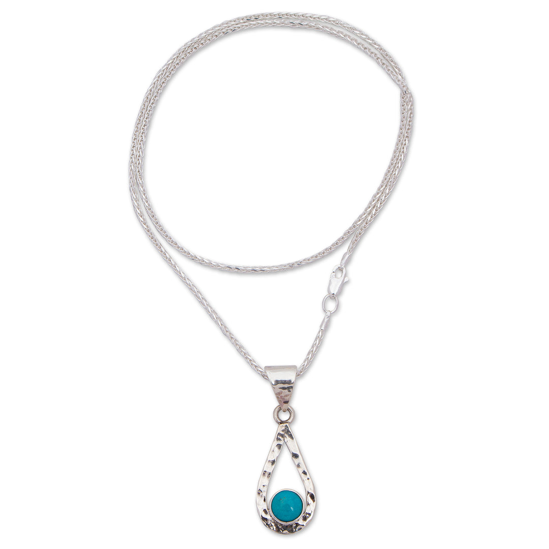 Natural Turquoise Handcrafted Textured Taxco Silver Necklace - Luminous Rain