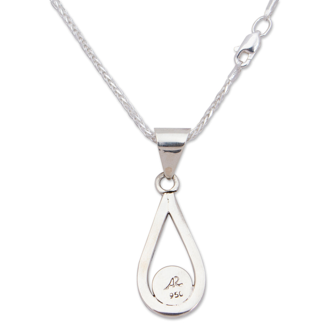 Natural Turquoise Handcrafted Textured Taxco Silver Necklace - Luminous Rain