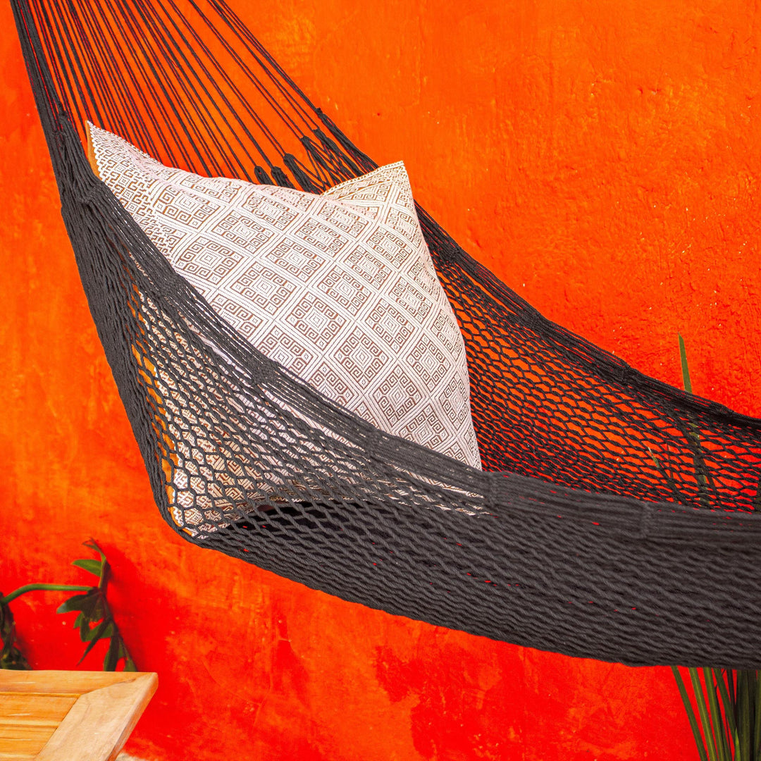 Hand Woven Black Cotton Rope Hammock (Double) - Uxmal Black