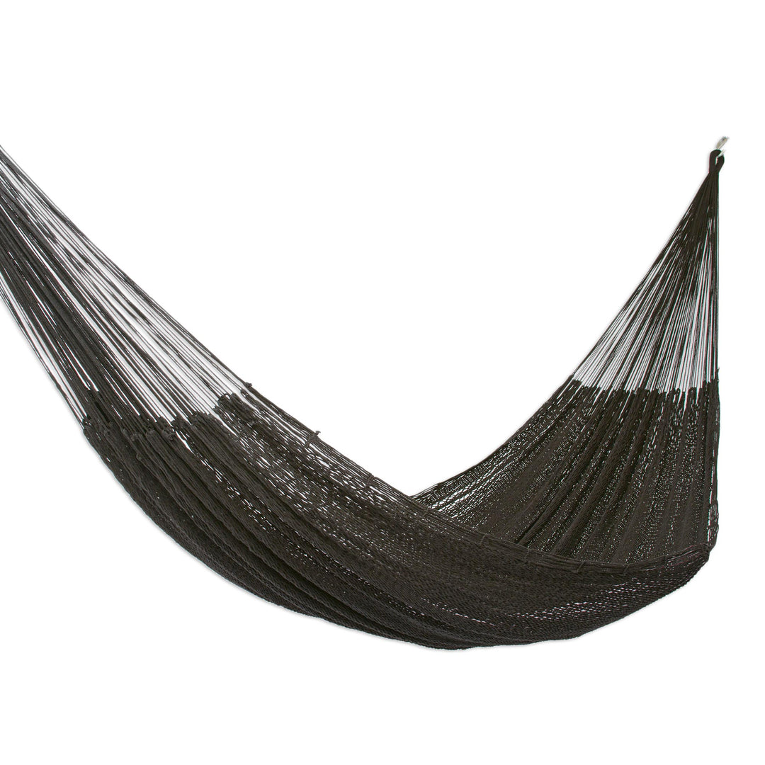 Handmade Black Cotton Hammock (Double) - Uxmal Night