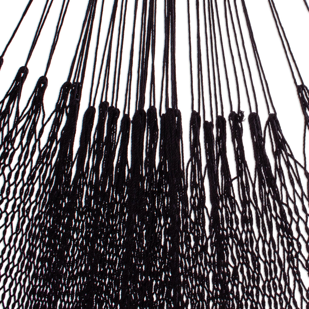 Handmade Black Cotton Hammock (Double) - Uxmal Night