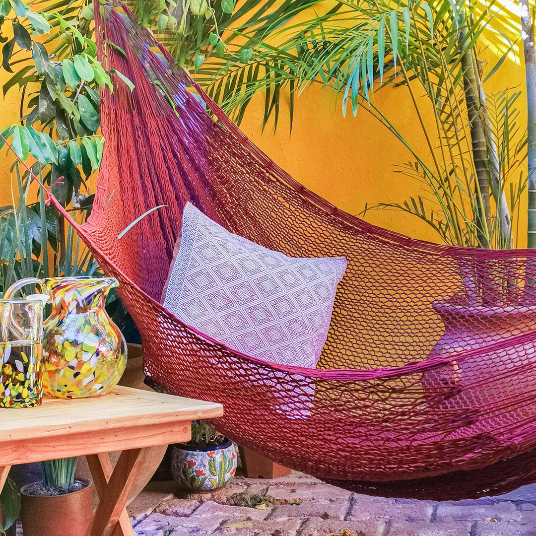 Maya Style Cotton Rope Hammock (Double) - Uxmal Mulberry