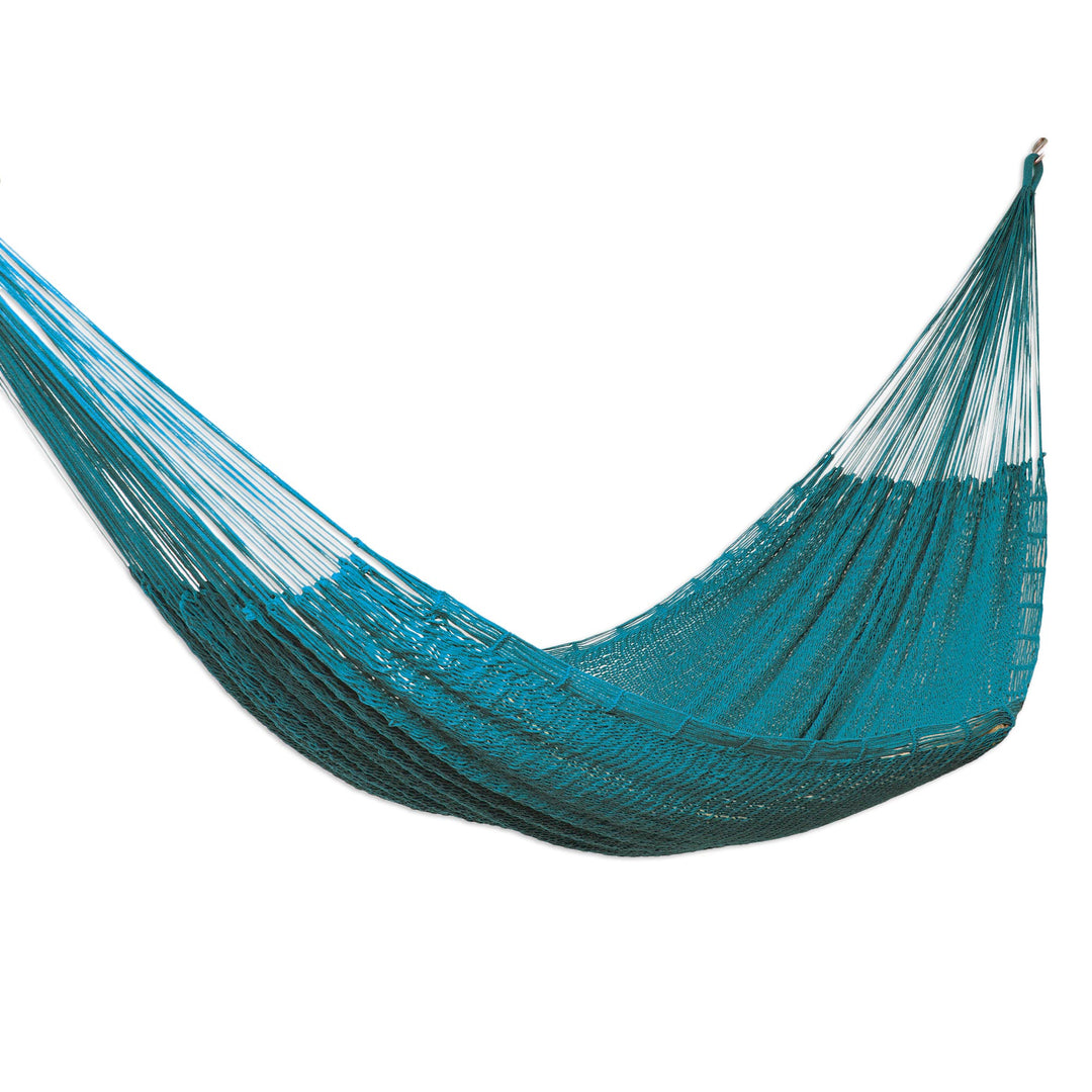 Teal Cotton Rope Hammock (Double) - Uxmal Peacock