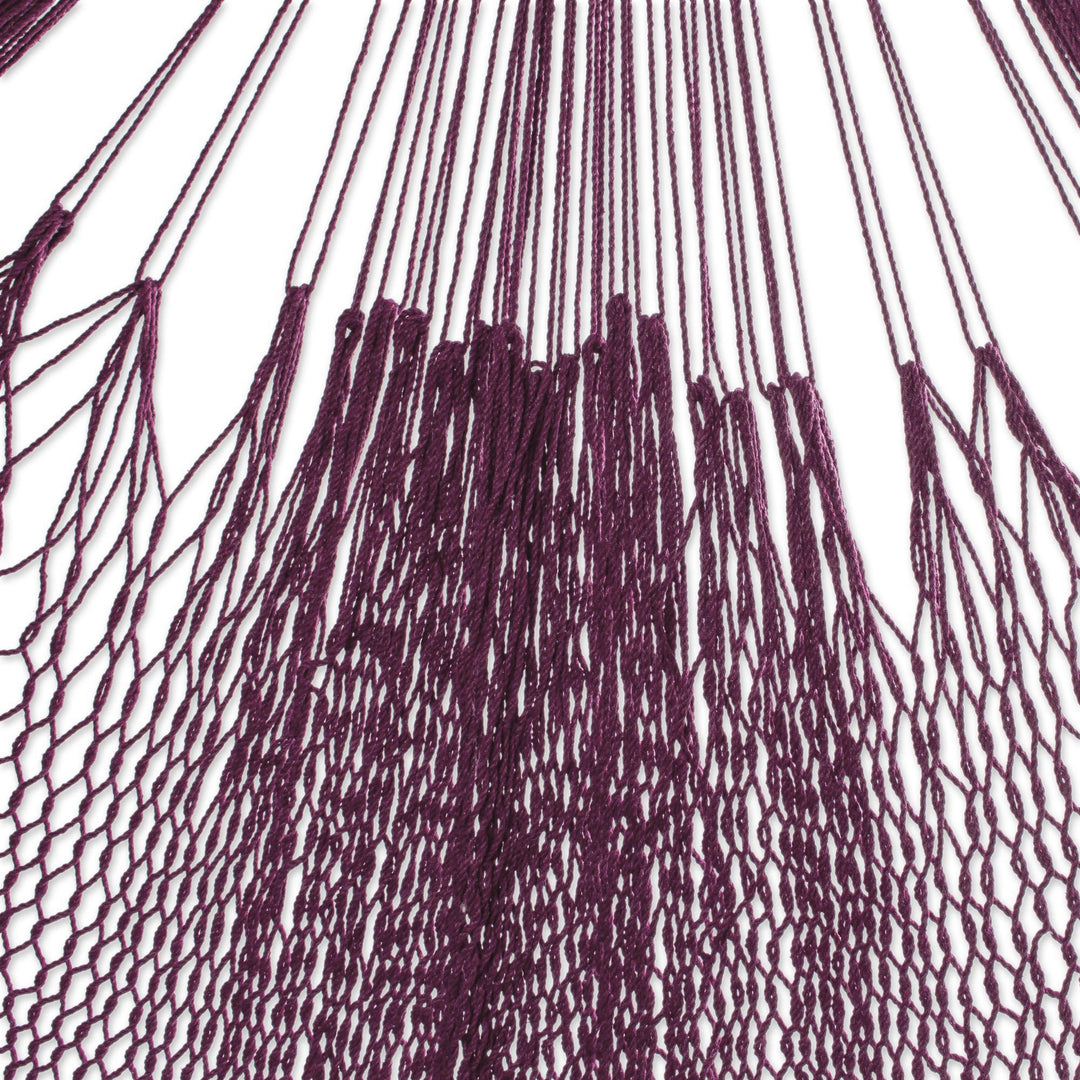 Burgundy Tasseled Cotton Hammock (Triple) from Mexico - Veranda in Bordeaux