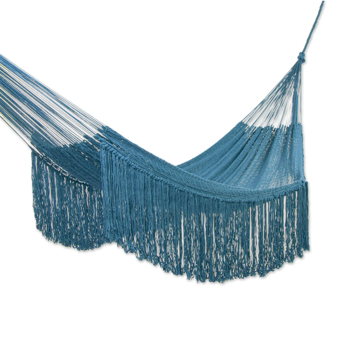 Fringed Teal Hammock from Mexico (Triple) - Caribbean Blue Cascade