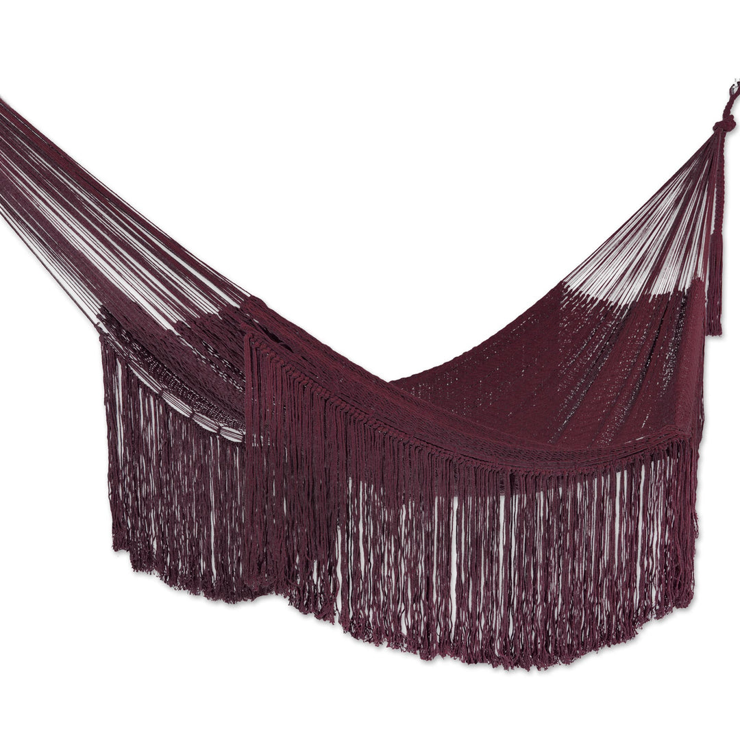 Cotton Rope Hammock in Wine (Triple) from Mexico - Wine Cascade