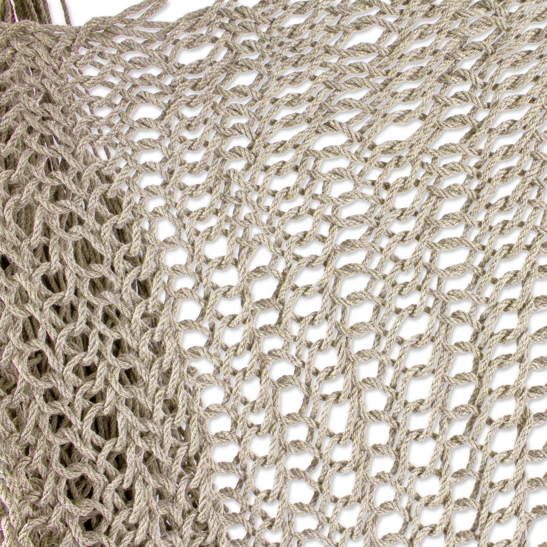 Tasseled Beige Cotton Rope Mayan Hammock Swing from Mexico - Ocean Seat in Ivory