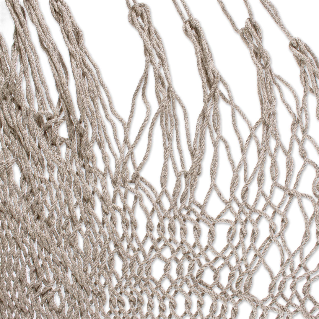 Tasseled Beige Cotton Rope Mayan Hammock Swing from Mexico - Ocean Seat in Ivory