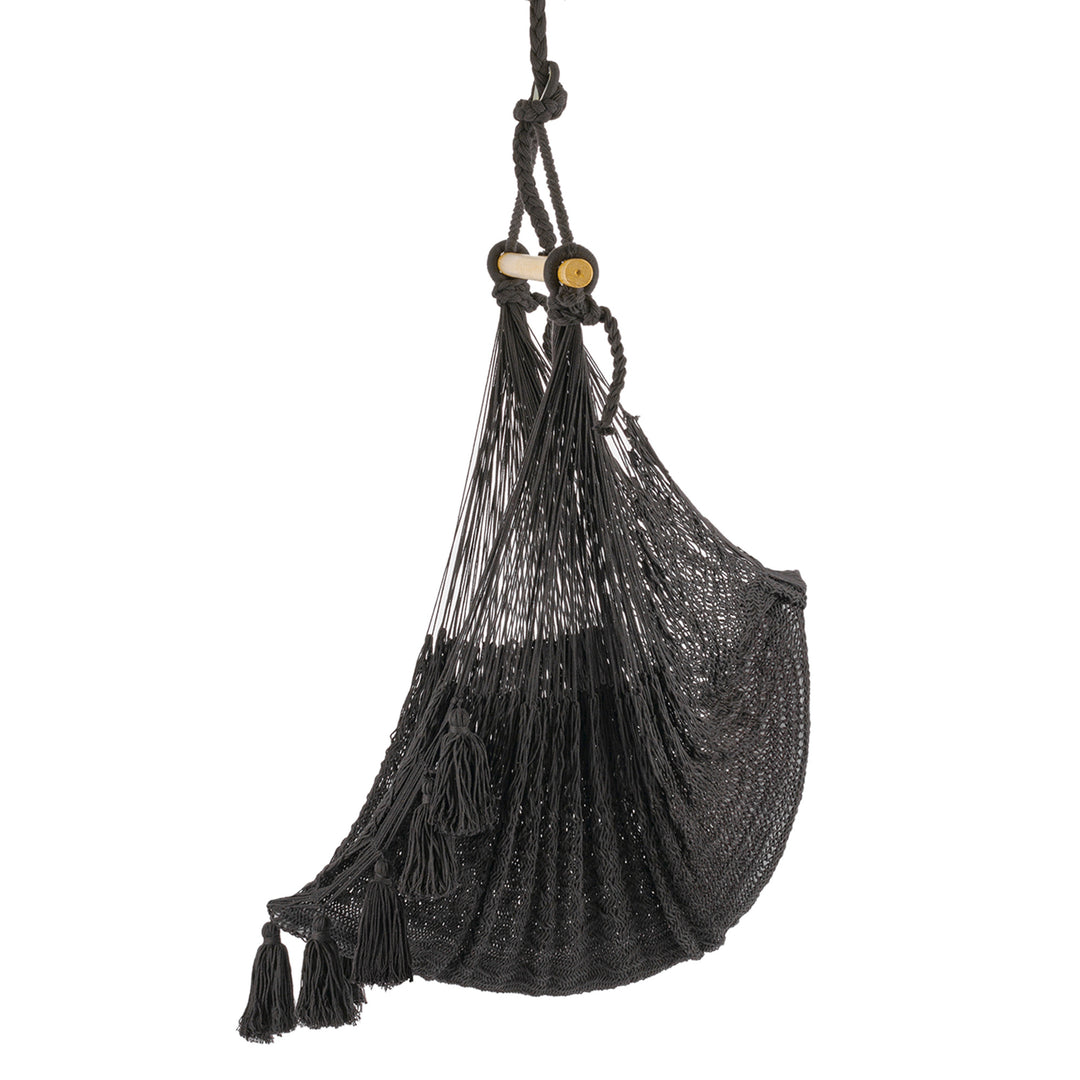 Tasseled Black Cotton Rope Mayan Hammock Swing - Ocean Seat in Black
