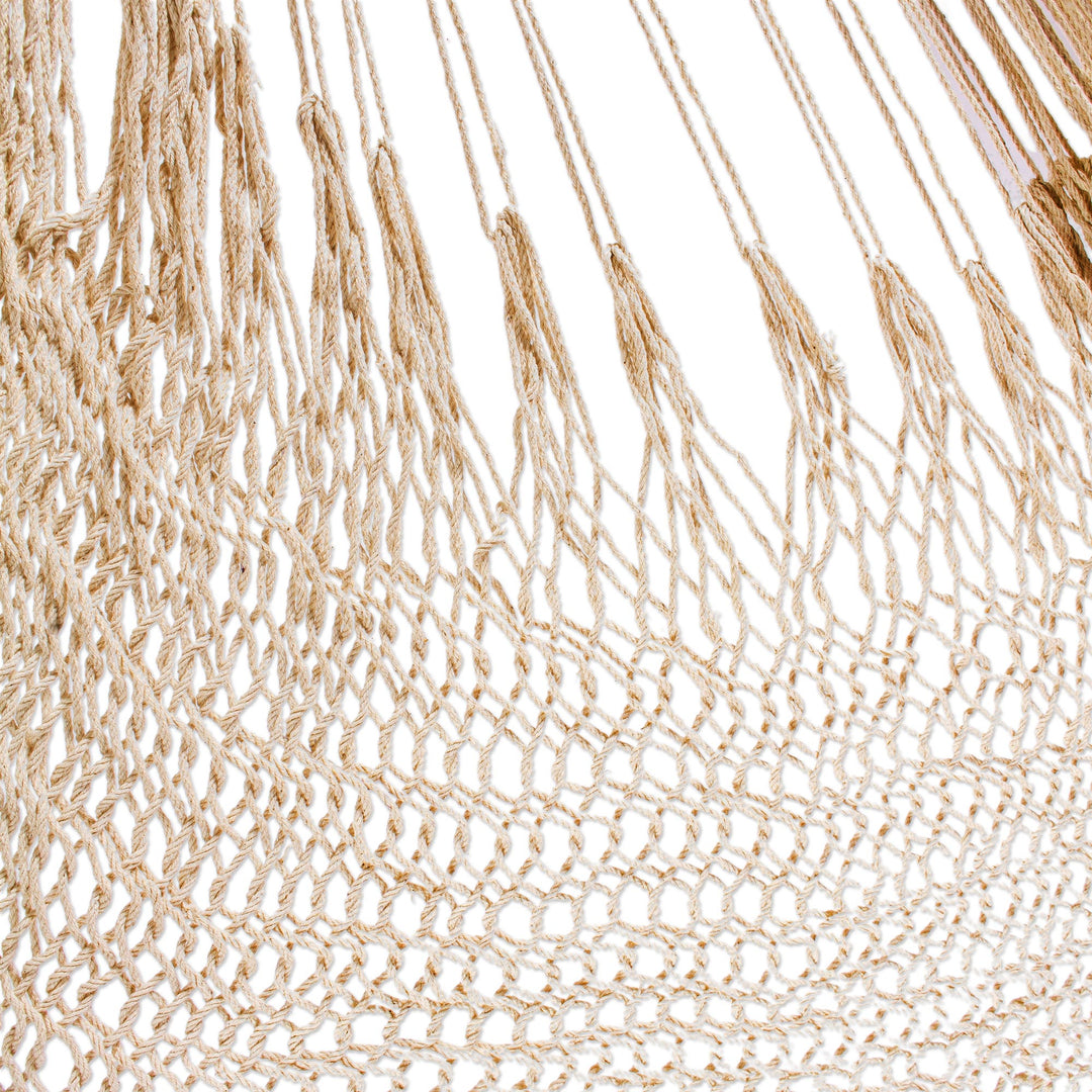 Ivory Tasseled Cotton Rope Mayan Hammock Swing from Mexico - Ocean Seat in Ivory