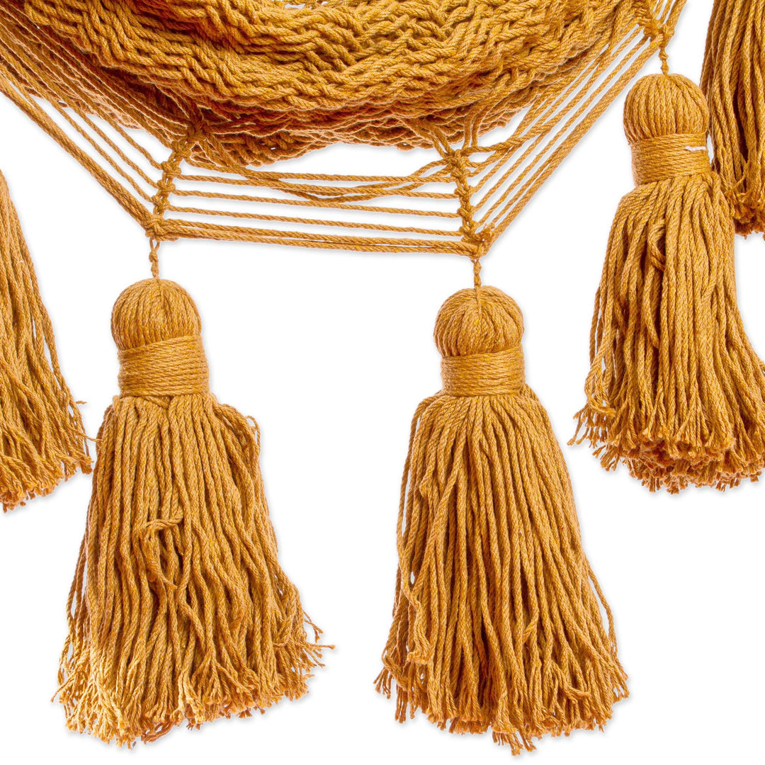 Honey Brown Tasseled Cotton Rope Mayan Hammock Swing - Ocean Seat in Warm Honey