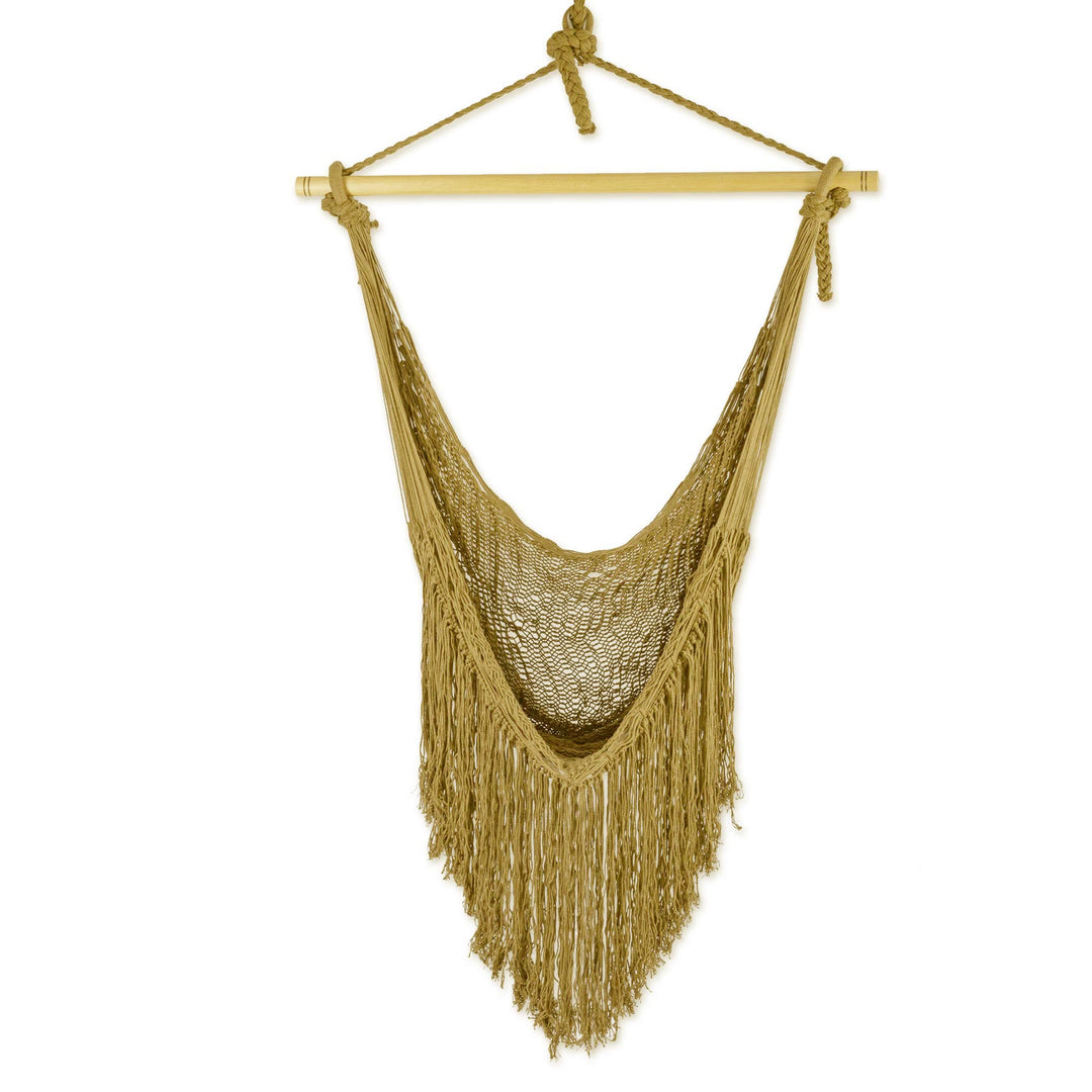 Olive Green Fringed Cotton Rope Mayan Hammock Swing - Sea Breezes in Olive Green
