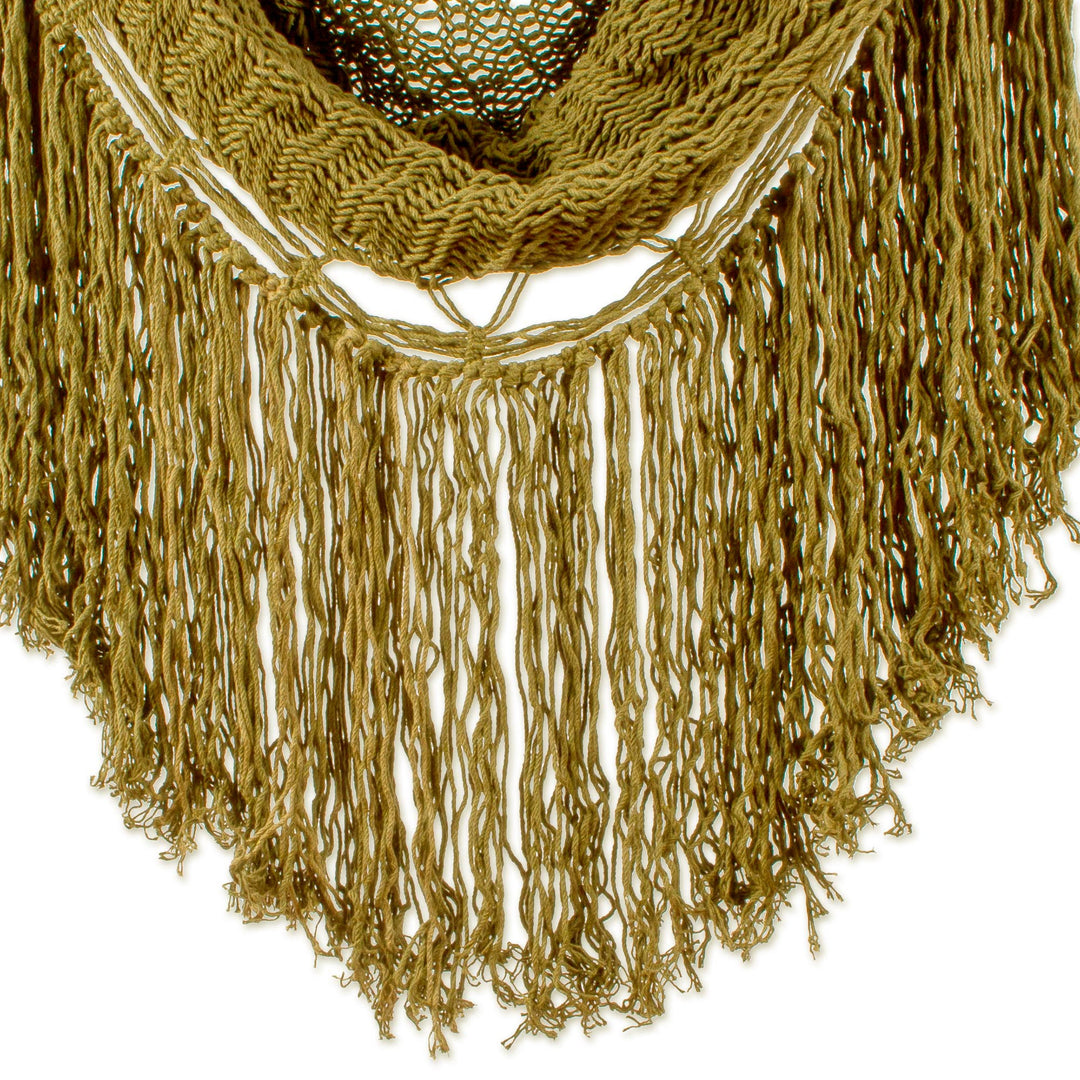 Olive Green Fringed Cotton Rope Mayan Hammock Swing - Sea Breezes in Olive Green