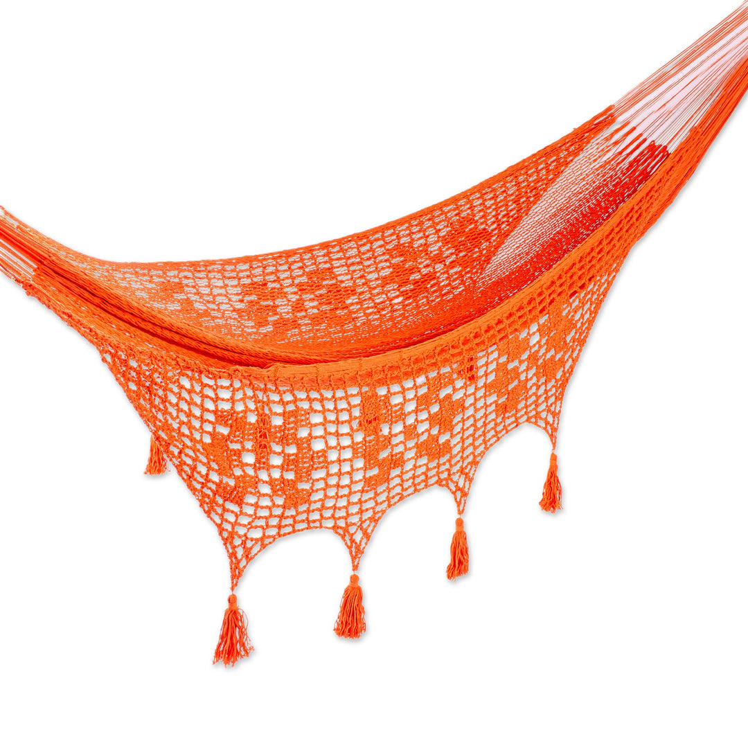Orange Tasseled  Cotton Hammock (Single) From Mexico - Veranda in Orange