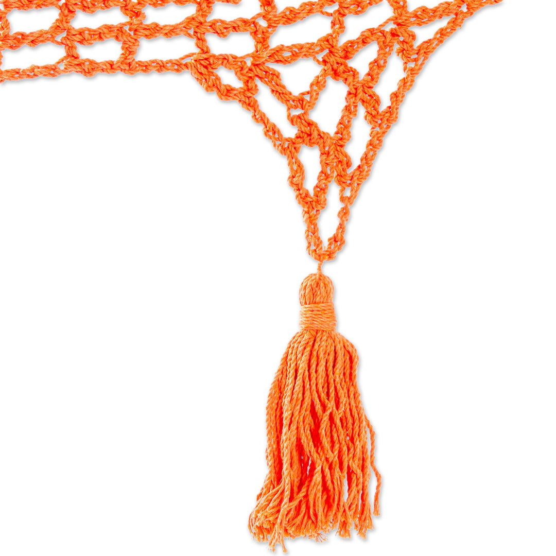 Orange Tasseled  Cotton Hammock (Single) From Mexico - Veranda in Orange