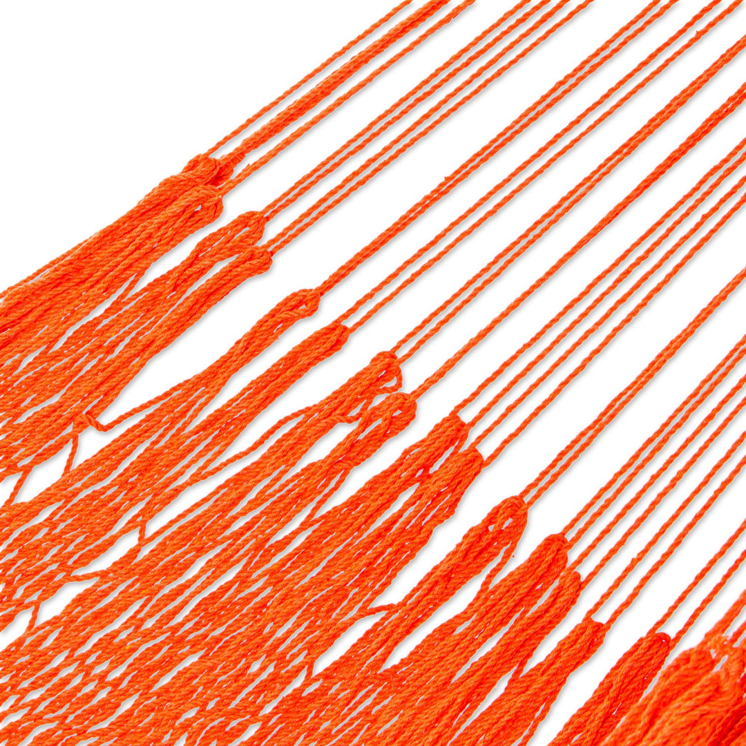Orange Tasseled  Cotton Hammock (Single) From Mexico - Veranda in Orange