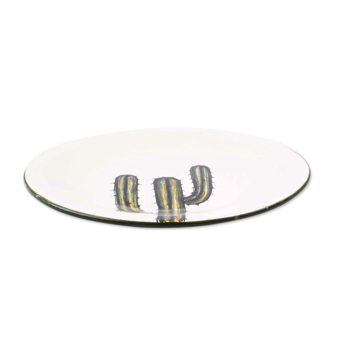 Cactus Motif Ceramic Dinner Plates (Pair) - Saguaro