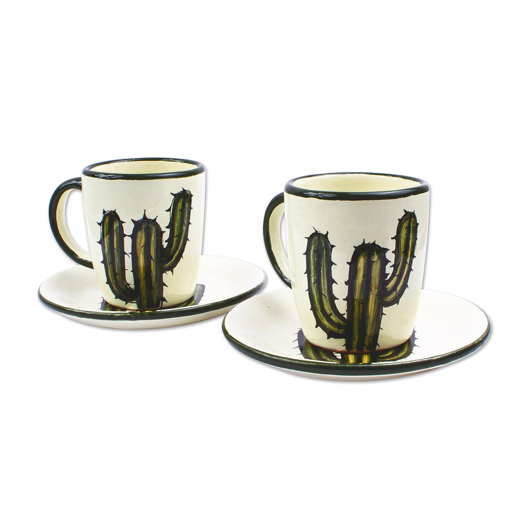 Cactus-Themed Cups and Saucers (Pair) - Saguaro
