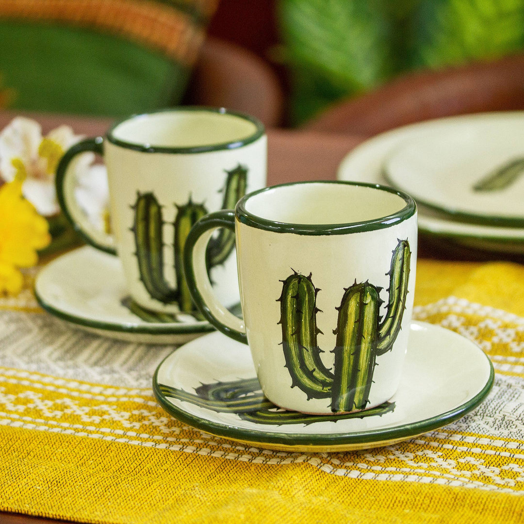 Cactus-Themed Cups and Saucers (Pair) - Saguaro