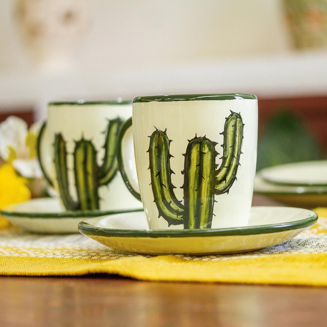 Cactus-Themed Cups and Saucers (Pair) - Saguaro