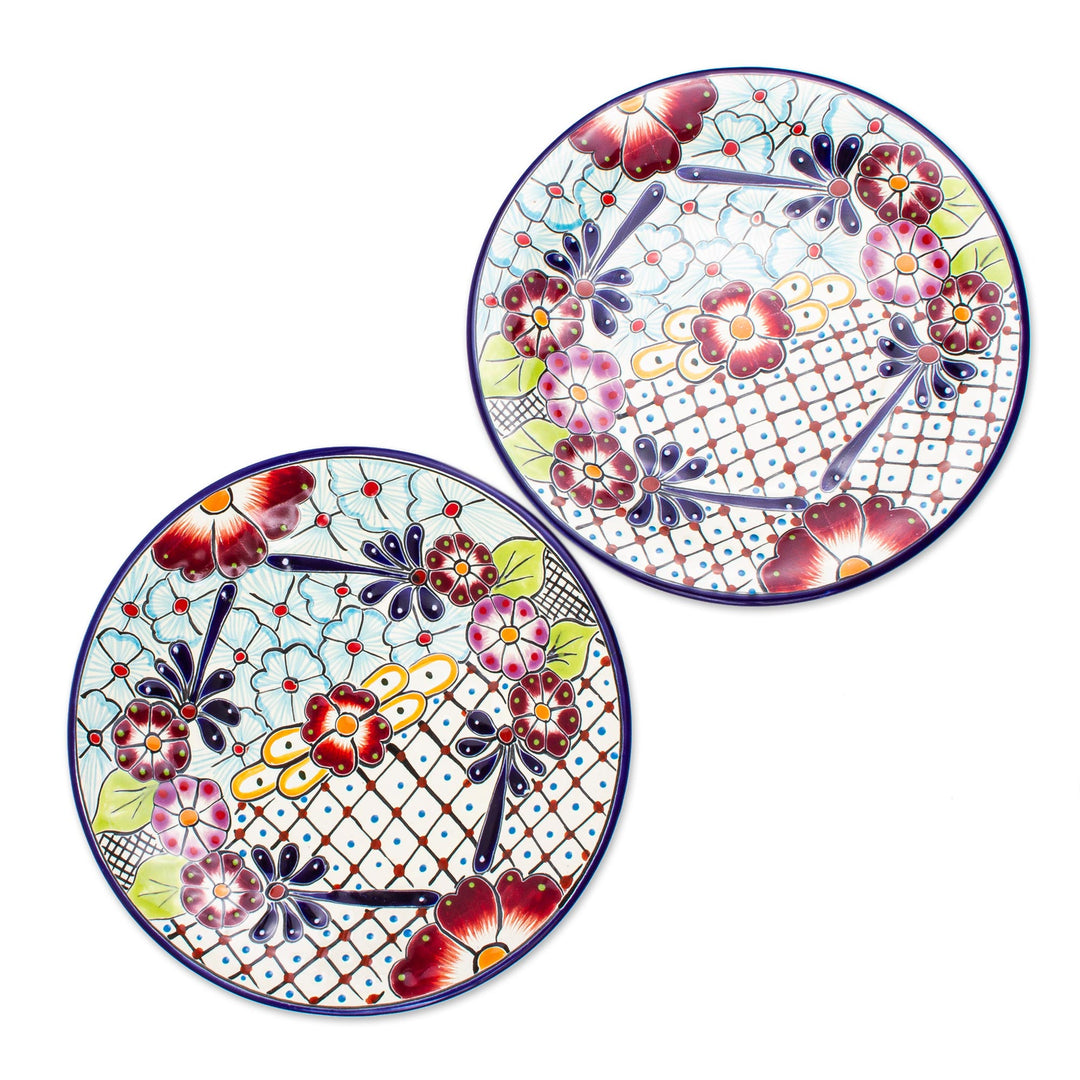 Talavera-Style Dinner Plates from Mexico (Pair) - Colors of Mexico