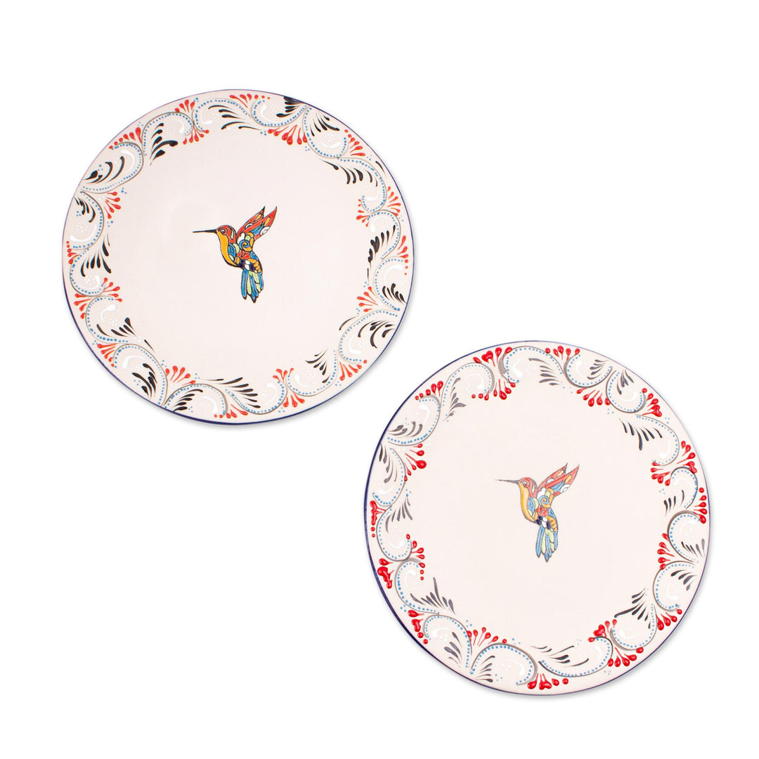 Hand-Painted Hummingbird-Themed Plates (Pair) - Colibri