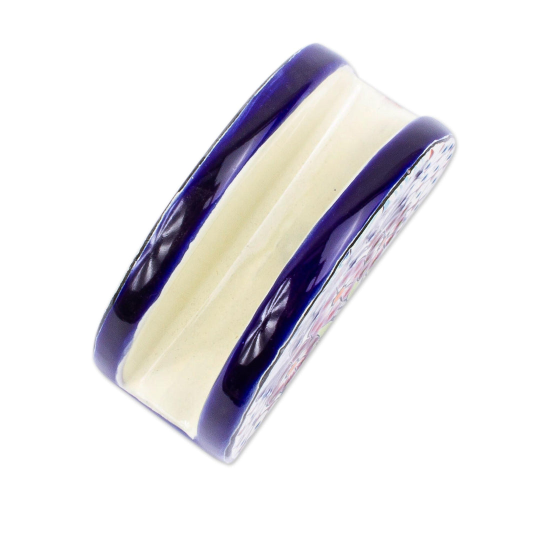 Majolica Ceramic Napkin Holder from Mexico - Traditional Flowers