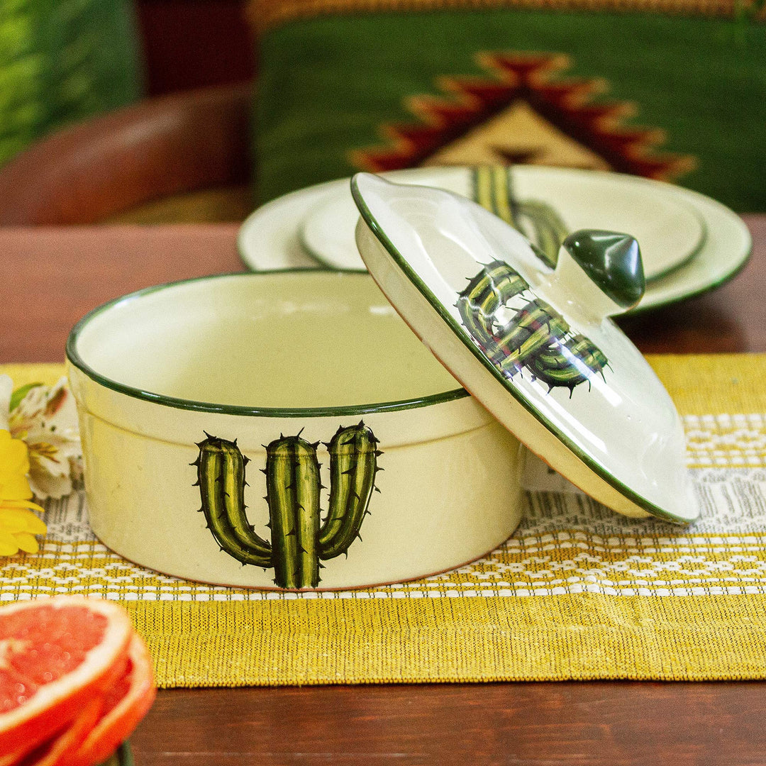 Cactus-Themed Ceramic Tortilla Server - Saguaro