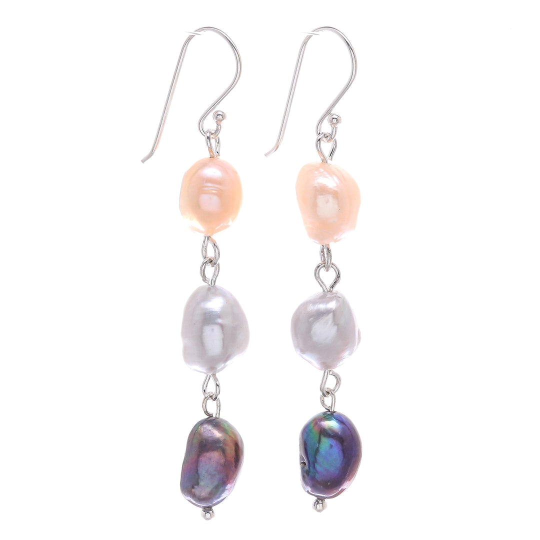 Sterling Silver Cultured Pearl Dangle Earrings From Thailand - Candy Pearl