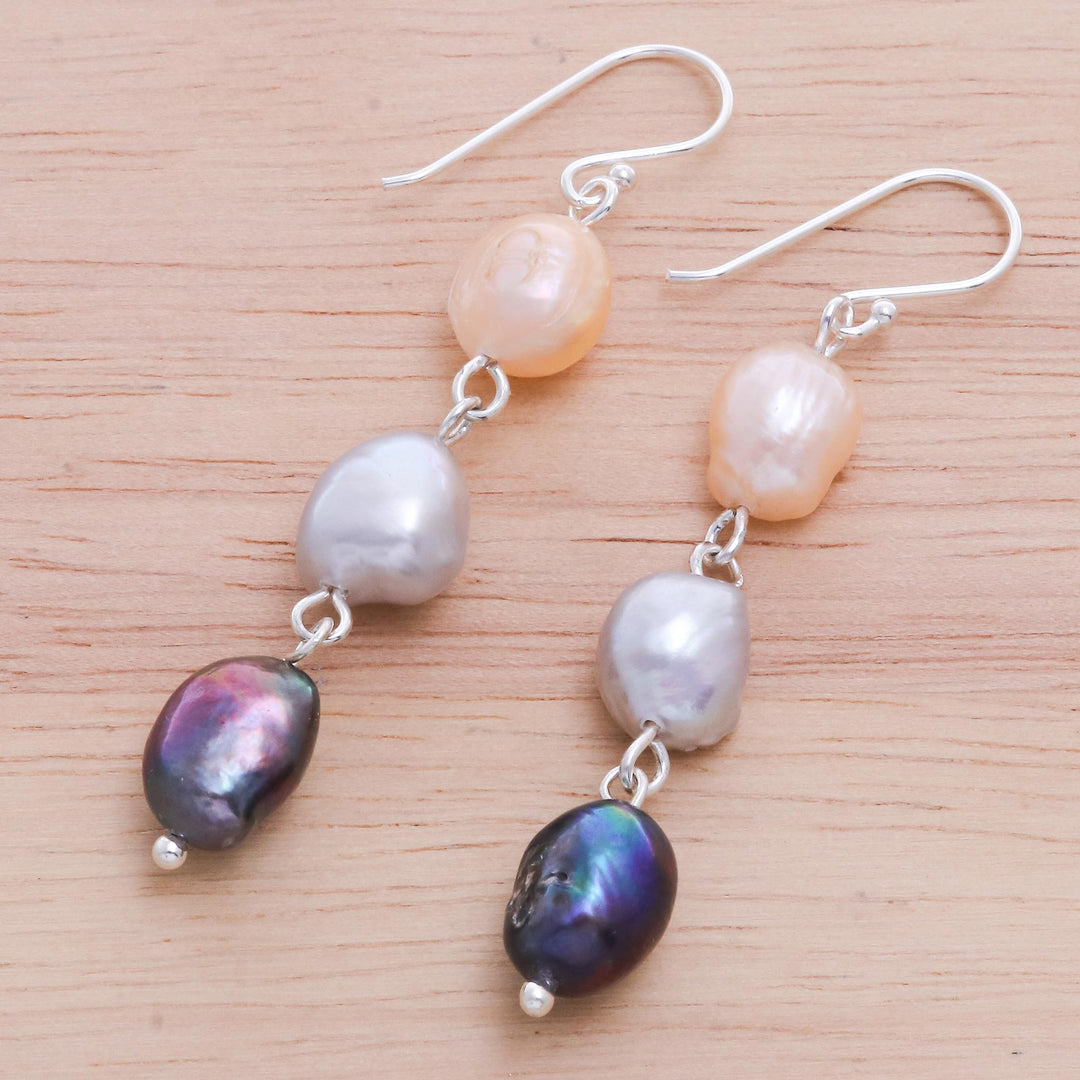 Sterling Silver Cultured Pearl Dangle Earrings From Thailand - Candy Pearl