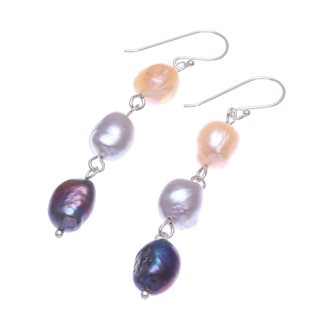 Sterling Silver Cultured Pearl Dangle Earrings From Thailand - Candy Pearl