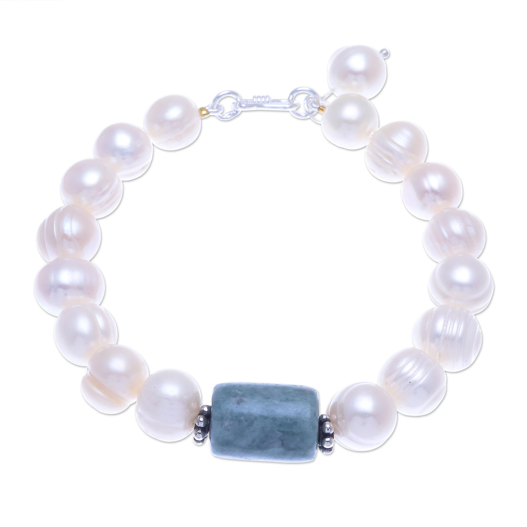 Hand Made Jade and Cultured Pearl Bracelet - Soothing Tonic