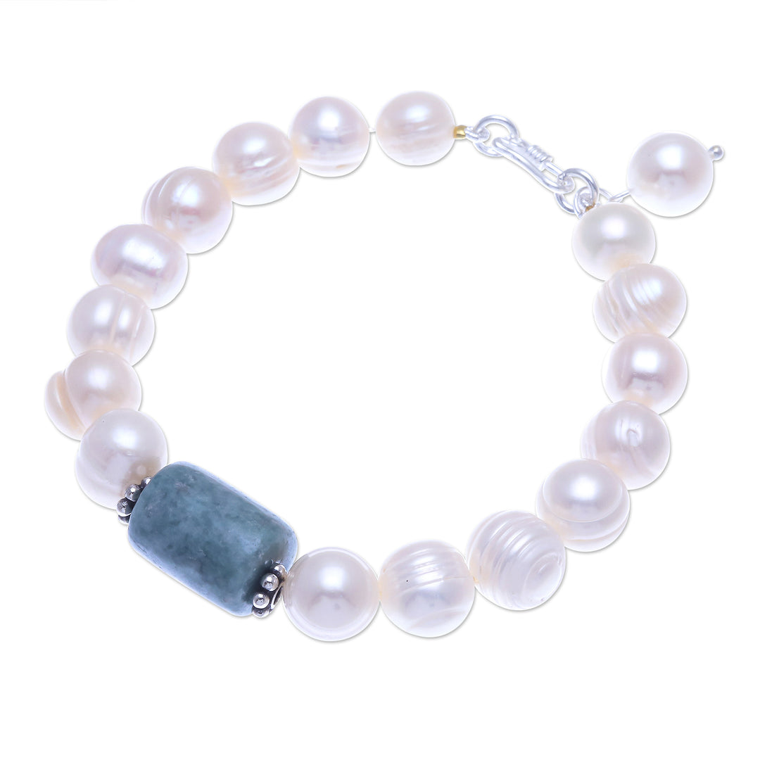 Hand Made Jade and Cultured Pearl Bracelet - Soothing Tonic