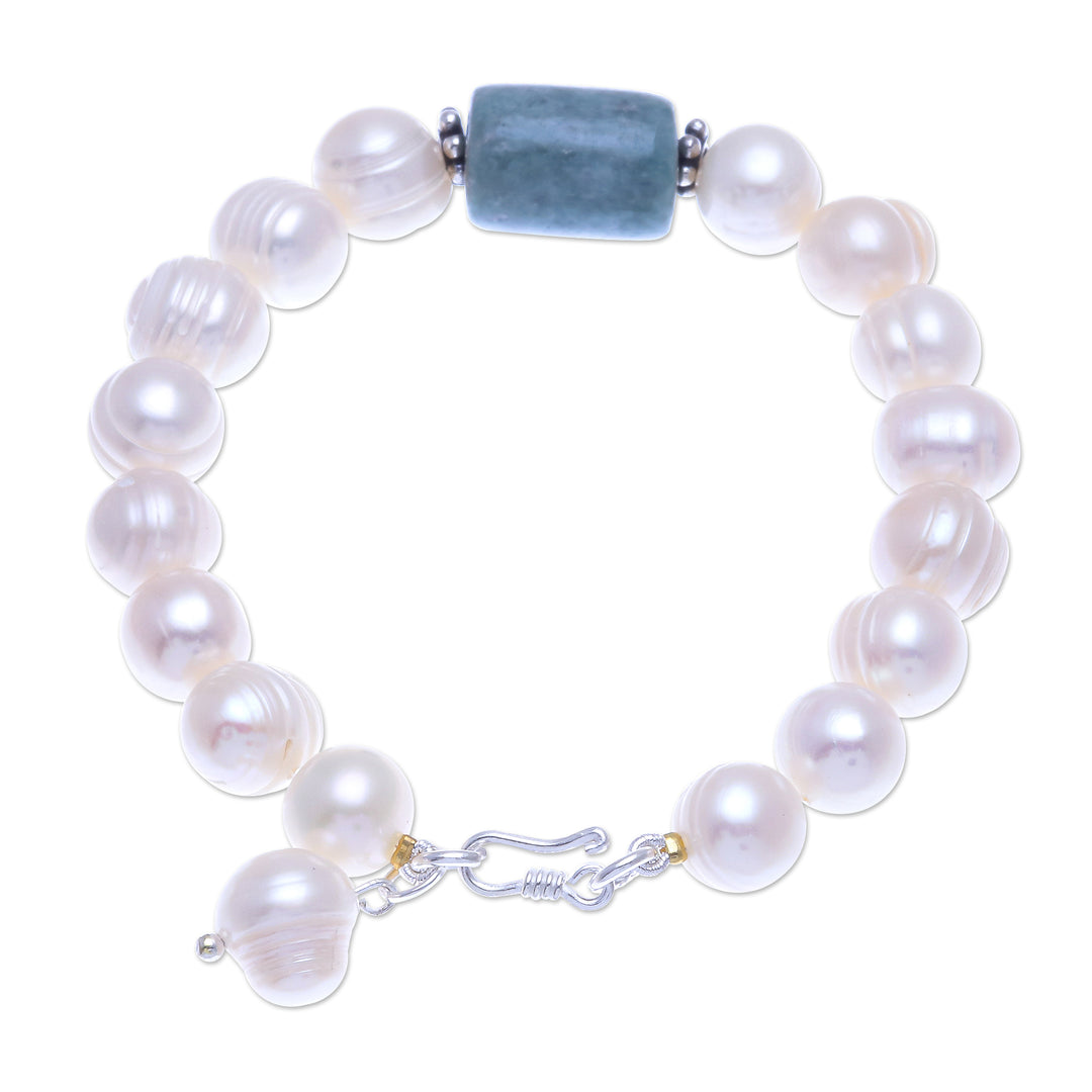 Hand Made Jade and Cultured Pearl Bracelet - Soothing Tonic
